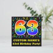 63歳の誕生日パーティ:おもしろいミュージックシンボル,レインボー63 招待状 (スタンド正面)