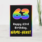 63歳の誕生日: カラフルな虹 # 63、カスタム名 カード (正面)