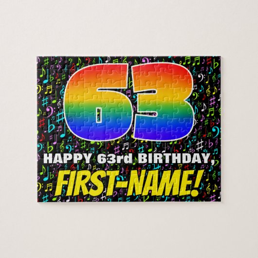 63歳の誕生日 — 楽しいカラフルな音楽シンボルと「63」 ジグソーパズル (横)