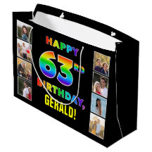 63歳の誕生日：虹のテキスト、カスタム写真＆名前