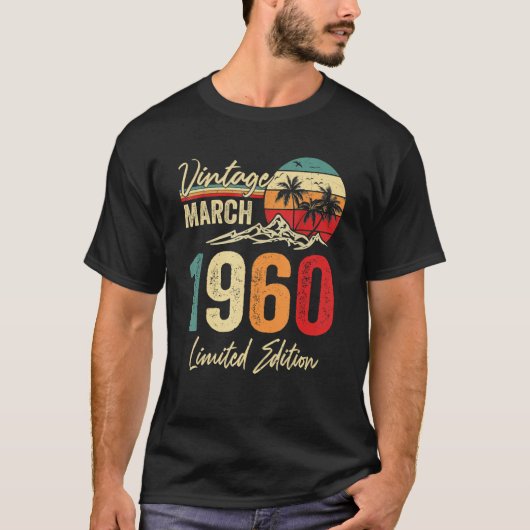 63歳ヴィンテージ1960年3月63誕生日男性W Tシャツ (正面)