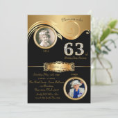 63歳、誕生日の女性、エレガントなアートデコ、黒 招待状 (スタンド正面)