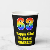 63番目の誕生日カラフル:,おもしろい,エキサイティング, Rainbow 63 紙コップ (裏面)