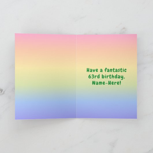 63番目の誕生日カラフル: Rainbow # 63,名前をカスタムする カード (内部)