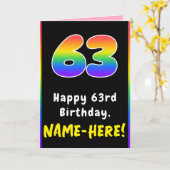 63番目の誕生日カラフル: Rainbow # 63,名前をカスタムする カード (黄色い花)