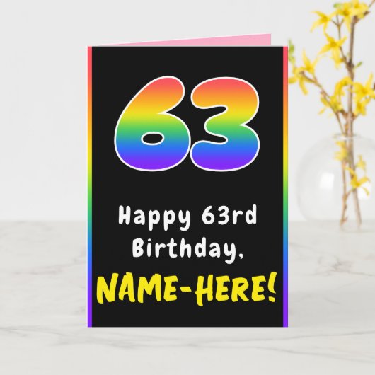 63番目の誕生日カラフル: Rainbow # 63,名前をカスタムする カード (黄色い花)