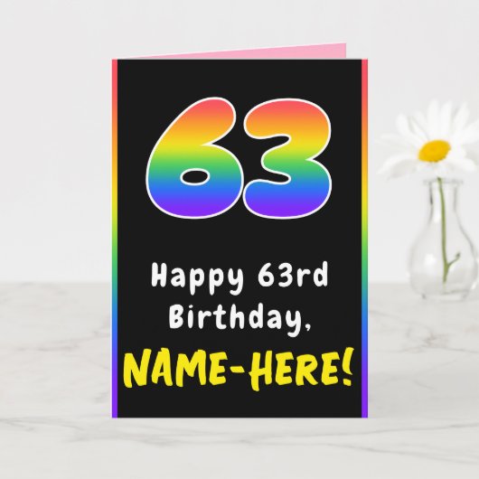63番目の誕生日カラフル: Rainbow # 63,名前をカスタムする カード (小さな植物)