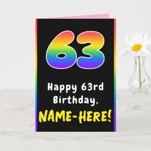 63番目の誕生日カラフル: Rainbow # 63,名前をカスタムする カード
