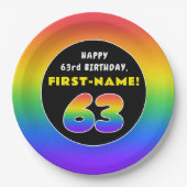 63番目の誕生日カラフル: Rainbow # 63,名前をカスタムする ペーパープレート (正面)