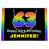 63番目の誕生日カラフル: Rainbow # 63,名前をカスタムする ラージペーパーバッグ (正面)