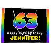 63番目の誕生日カラフル: Rainbow # 63,名前をカスタムする ラージペーパーバッグ (裏面)