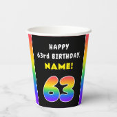 63番目の誕生日カラフル: Rainbow # 63,名前をカスタムする 紙コップ (裏面)