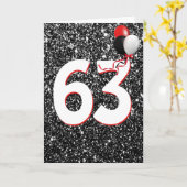 63番目の誕生日バルーンを黒グリッターカードに貼る カード (黄色い花)