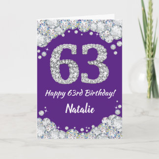 63番目の誕生日パープルとシルバーグリッターカード カード