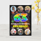 63番目の誕生日:おもしろいレインボー#,名前をカスタムする&写真 カード (黄色い花)