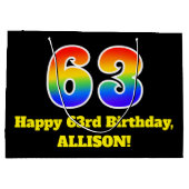 63番目の誕生日～おもしろい, カラフル, 鮮やか, Rainbow 63 ラージペーパーバッグ (裏面)