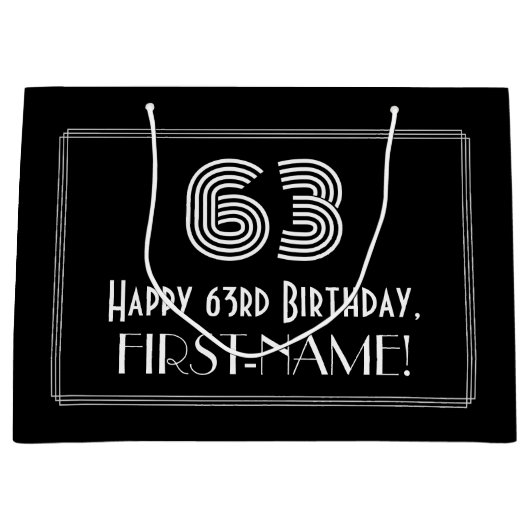 63番目の誕生日:インスパイアアールデコの「63」の外観と名前 ラージペーパーバッグ (正面)