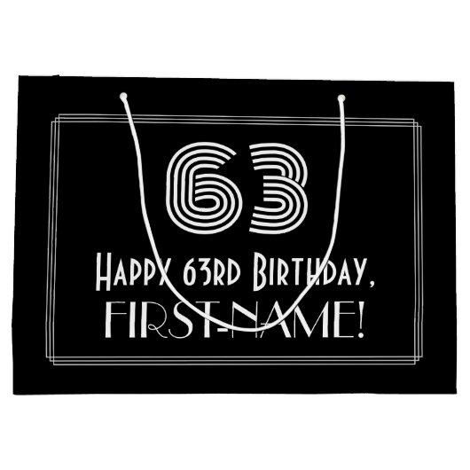 63番目の誕生日:インスパイアアールデコの「63」の外観と名前 ラージペーパーバッグ (裏面)