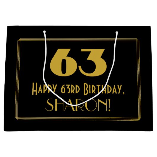 63番目の誕生日:インスパイアアールデコの「63」の外観と名前 ラージペーパーバッグ (正面)