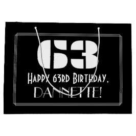 63番目の誕生日～インスパイアアールデコルック"63" +名前 ラージペーパーバッグ