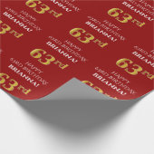 63番目の誕生日: エレガント、赤、フェイク金ゴールドルック ラッピングペーパー (角)