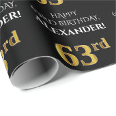 63番目の誕生日: エレガント、黒、フェイク金ゴールド ラッピングペーパー (ロールコーナー)