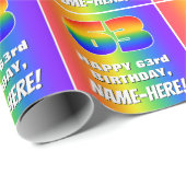 63番目の誕生日: カラフル、おもしろいレインボーパターン# 63 ラッピングペーパー (ロールコーナー)