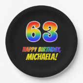 63誕生日はっきりした:,おもしろい,シンプル虹， 63 ペーパープレート (正面)