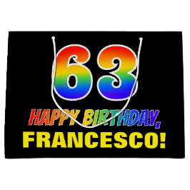 63誕生日はっきりした:,おもしろい,シンプル虹, 63 ラージペーパーバッグ