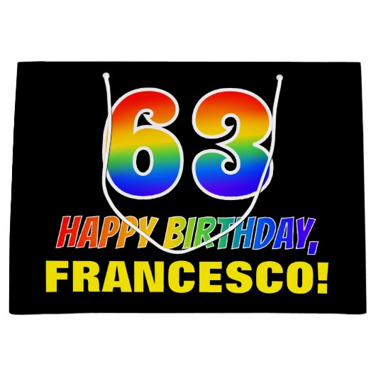63誕生日はっきりした:,おもしろい,シンプル虹, 63 ラージペーパーバッグ (正面)