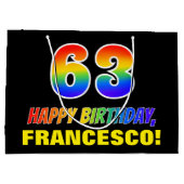 63誕生日はっきりした:,おもしろい,シンプル虹, 63 ラージペーパーバッグ (裏面)
