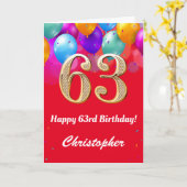 63誕生日赤と金ゴールド吹きカラフル出 カード (黄色い花)