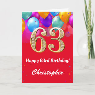 63誕生日赤と金ゴールド吹きカラフル出 カード