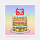 63誕生日:おもしろいケーキとキャンドル+名前をカスタムする スタンダードランチョンナプキン (正面)