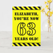 63誕生日:おもしろいステンシルスタイル文字、名前をカスタムする カード (黄色い花)