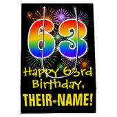 63誕生日:おもしろい花火パターン+虹63 ミディアムペーパーバッグ (裏面)