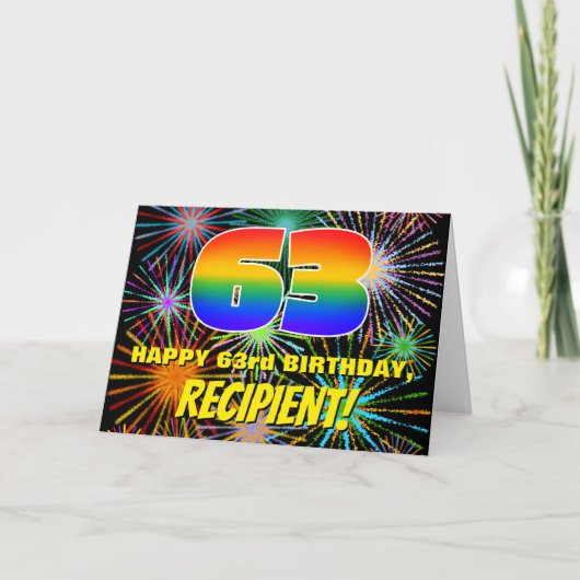 63誕生日:おもしろい、お祝カラフルい花火 カード (正面)