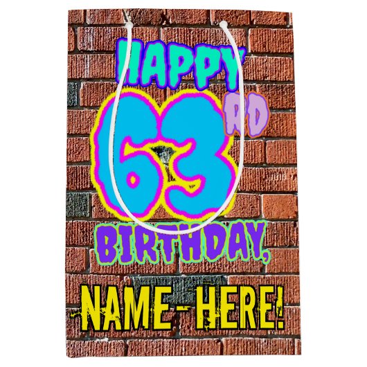 63誕生日:おもしろい、アーバングラフィティインスパイアルック ミディアムペーパーバッグ (正面)