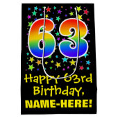 63誕生日:カラフルスターズパターン&レインボー63 ミディアムペーパーバッグ (裏面)