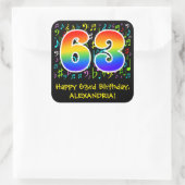 63誕生日:カラフル音楽シンボル、レインボー63 スクエアシール (バッグ)