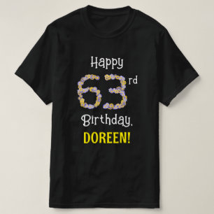 63誕生日:フローラ花数"63" +名前 Tシャツ