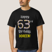 63誕生日:フローラ花数"63" +名前 Tシャツ (正面)