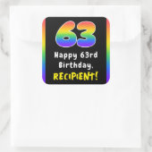 63誕生日:レインボースペクトル# 63、名前をカスタムする スクエアシール (バッグ)