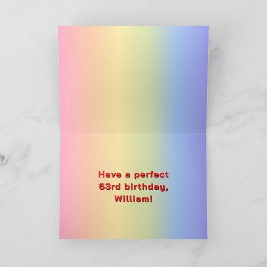63誕生日:レインボー文字カスタム、写真&名前 カード (内部)