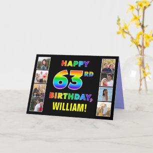 63誕生日：レインボー文字カスタム、写真&名前 カード