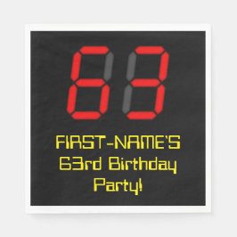 63誕生日：レッドデジタルクロックスタイル「63」 +名前 スタンダードランチョンナプキン