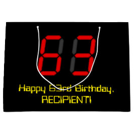 63誕生日：レッドデジタルクロックスタイル「63」 +名前 ラージペーパーバッグ