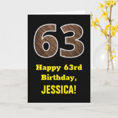 63誕生日:名前フェイク、木目パターン「63」 カード (黄色い花)