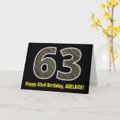 63誕生日:名前+フェイク木目パターン「63」 カード (黄色い花)