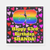 63誕生日:愛するハートパターン、虹# 63 スタンダードランチョンナプキン (正面)